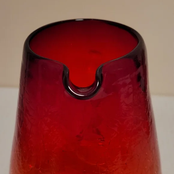 Vintage Hand Blown Ruby Red Crackled Glass Pitcher - Picture 9 of 16